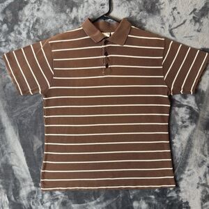 Architect Jean Company Men’s Polo Short Sleeve Small Light Brown & White Stripe